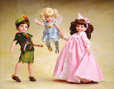 For 2002, “Betsy and Sandy McCall” will perform in the school play as Wendy and Peter Pan. Linda McCall joins in to complete the trio.  The dolls are limited to 500 each and sold separately. Sandy and Betsy cost about $80; Linda as Tinkerbell is $60.