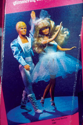 Ken showed up in the “My First” line in 1988. Here he is dancing with the Barbie of the same year on the back of her box.