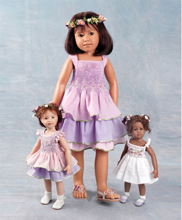 Plusczok’s 2009 line will boast 22 dolls—including several more than 70 cm. Three vinyl dolls from the line are adorable 12-inch “Gerti” (from left), 22-inch “Leila” and 10½-inch “Anisha”.