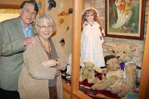 George and Barbara Sutton with some of the toys they are keeping for sentimental reasons: Henrietta and Wellington (back) with fellow Steiff bears Ashby and Farnell.