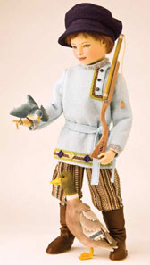 “Peter Hunts the Wolf” is one of Maggie Iacono’s new workds for 2012. The 16 ½-inch doll and his hunting companions are part of a limited edition of 25.