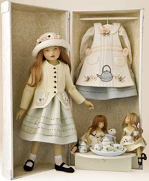 “Polly’s Tea Party” was a limited edition of 30 from 2009 and included the 16 ½-inch “Polly” and her two 7-inch dolls.