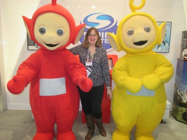 Stephanie Finnegan with two of the Teletubbies