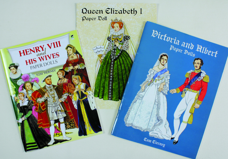 Tom Tierney’s prolific output includes lavish portrayals of many British royals. Dover published these Tierney paper-doll collections from 1985 to 2011. He died in 2014 at age 85.
