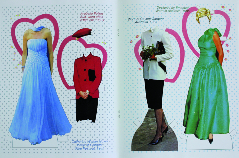 Johnson used 1980s news photos to modify Diana’s costumes, a unique application among paper-doll books.