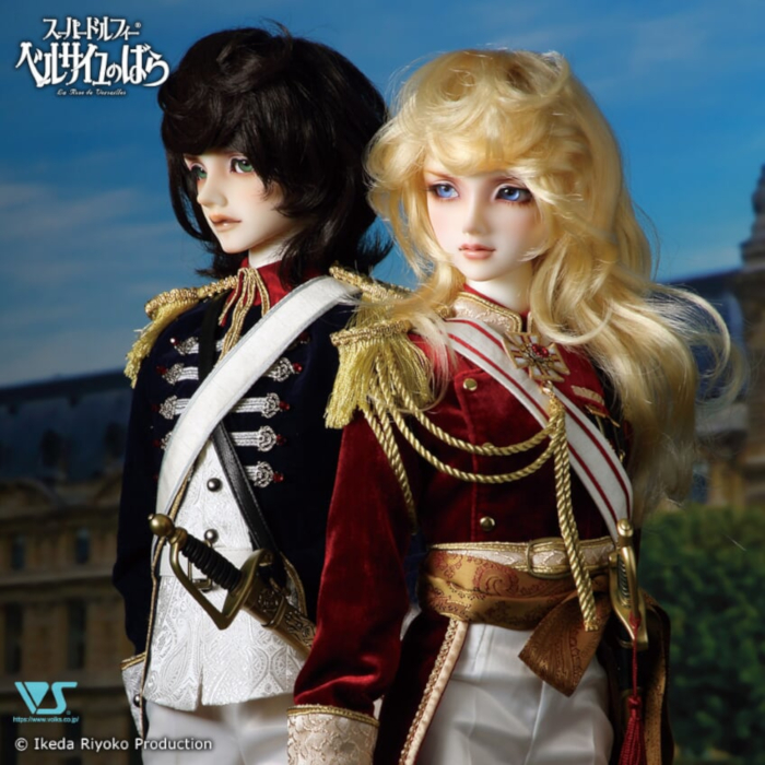 André Grandier (left) and Lady Oscar, from the classic manga series "The Rose of Versailles," are available as resin Super Dollfie BJDs from Volks for a limited time.