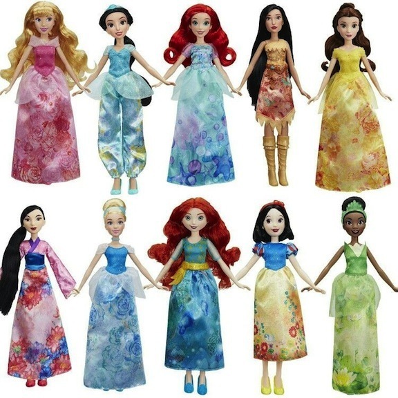 Lineup of Hasbro Royal Shimmer dolls