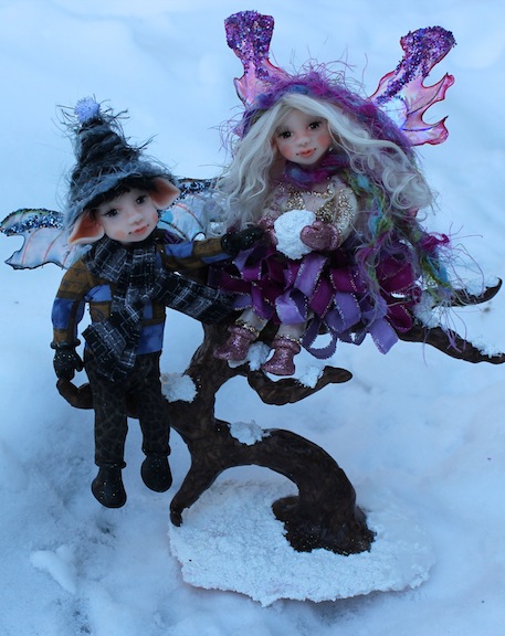 Two of Pollard’s fairies taking a stroll in a glistening Christmas setting. The duo is named Winter Wonderland.