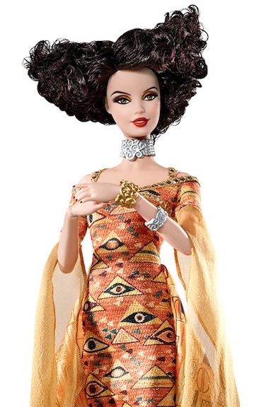 Barbie paid tribute to Klimt as part of Mattel’s Museum Collection. She is garbed in a gown that mirrors Klimt’s portrait “Adele Bloch-Bauer I.”