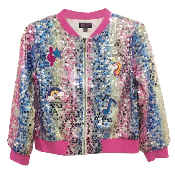 Mirroring her glitzy and upbeat lifestyle and message, JoJo’s line of licensed clothing features sequins, stars, rainbows, musical notes, and unicorns!