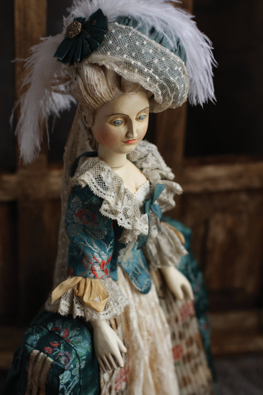 A 14-inch wooden doll dressed in French Court style by Mordvinkova.