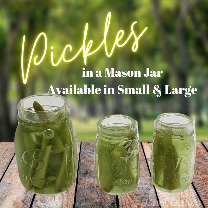 Miniatures of pickles in a mason jar, available in two scales
