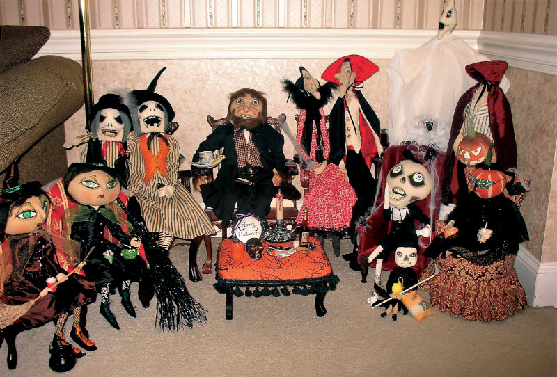 Jacquelyn Graham-Dickson: “Joe Spencer’s The Halloween Party (from left): Matilda and Xanzabelle, Pascul and Magdelene, Eddy Werewolf, the Countess and Count, Gareth Ghost, Hans the headless man. The trio in front of Gareth and Hans are Albagore, Glitter Girl, and Archie.”