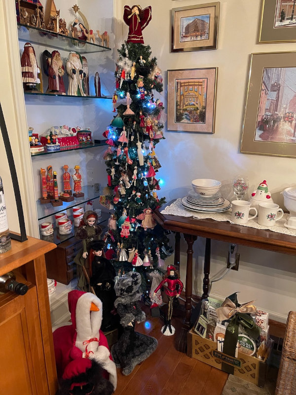Janet Balas: “My doll tree, an eclectic collection of doll ornaments, both vintage and new.”