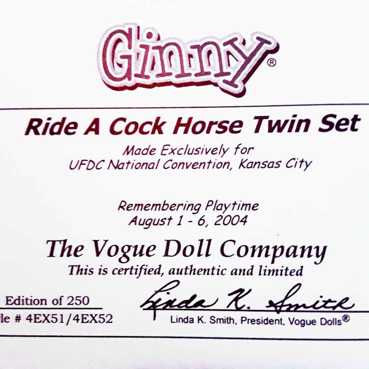 Ginny Ride a Cock Horse Twin Set certificate
