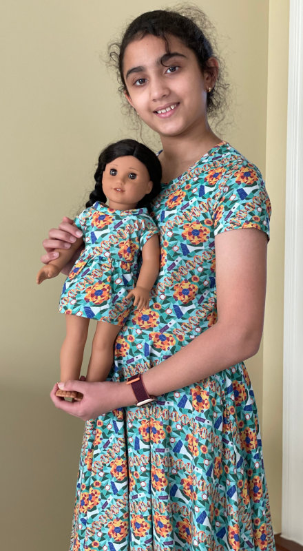 Svaha’s Science Mosaic dress is available in both doll and children’s sizes.