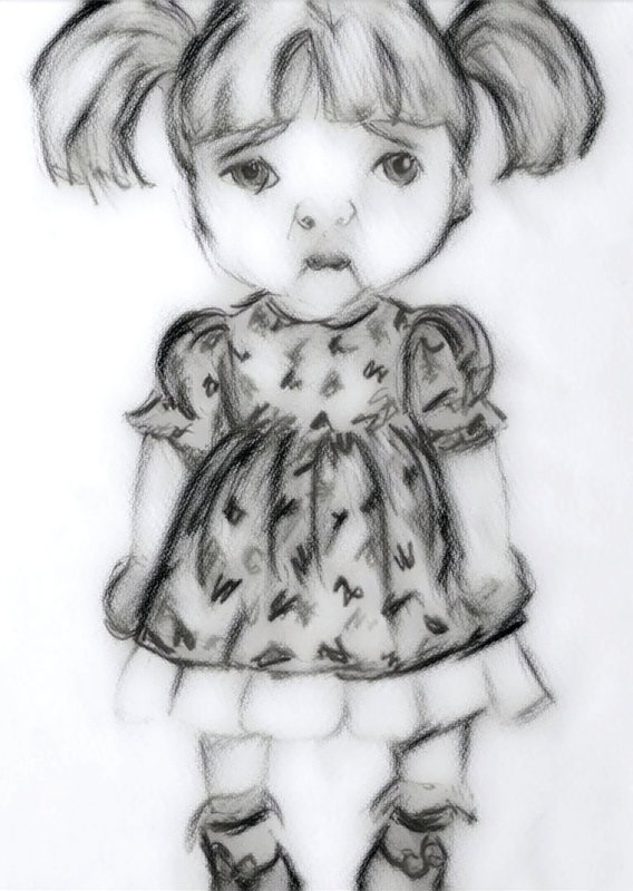 Maxwell’s sketch of her new toddler BJD, Punkin Muffin. “She’s a true toddler and mad about everything,” the artist said.