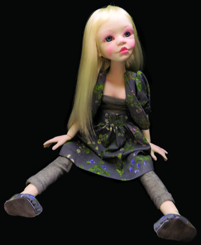 Layla, 16 inches, is an edition of two resin BJDs with clothing handmade by the artist, including the shoes.