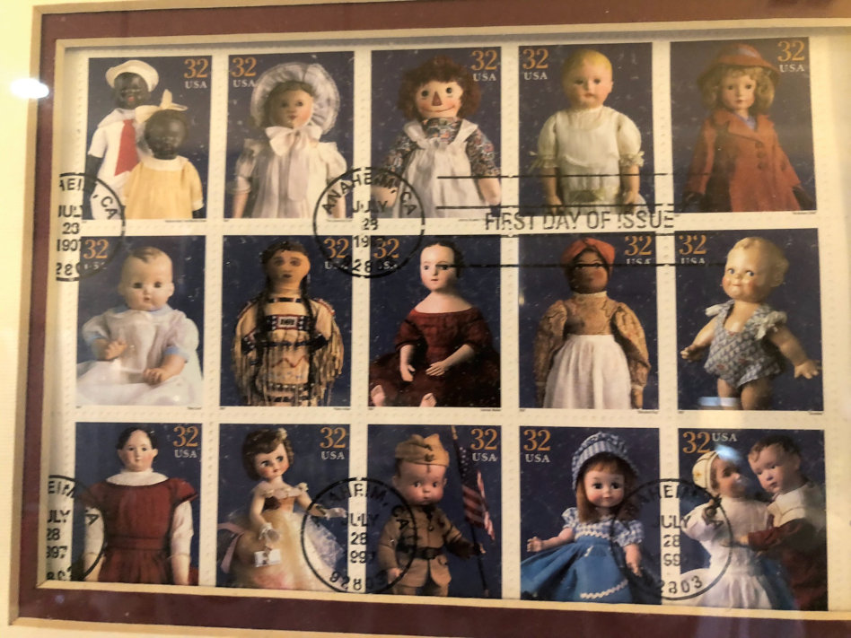 The US Post Office issued this commemorative series of stamps featuring photos of classic dolls in 1997. Photo by Jacqueline Owen