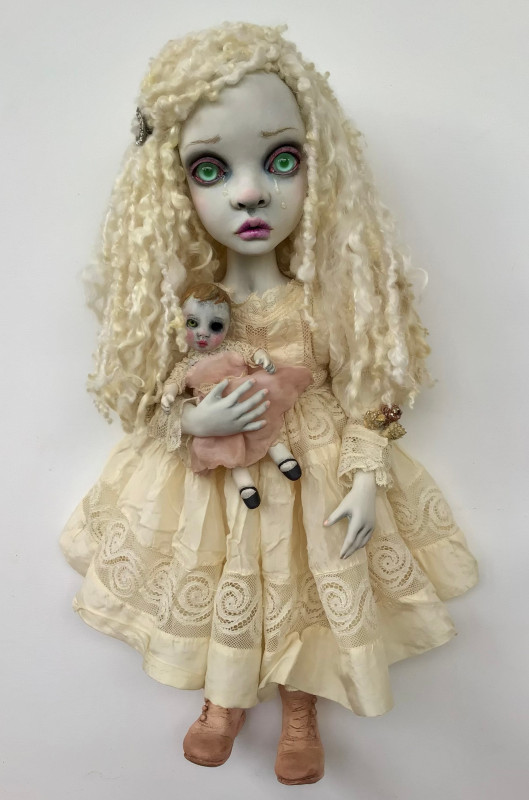 Lost Ghost Hannah, 21 inches. “This doll will be at Lovetts Gallery in October 2022 for their exhibition Area 51,” the artist said. “Her head is larger than I usually sculpt. I love this size and will be doing more in the future.”