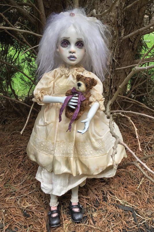 Lillith, 14 inches. “Lillith was actually a commissioned piece from a collector who has collected my work from the beginning. I love creating ghost dolls, and they seem to be my most popular.”
