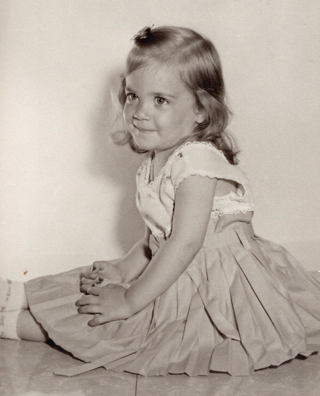 Photo of the artist as a child. “I still have the dress from the photo. My mom would carefully preserve special childhood treasures, and fortunately, mine were forwarded to me. If I could talk to my little-girl self, I would thank her for being blessed with a creative spirit. It has served me well throughout my lifetime,” Mize said.