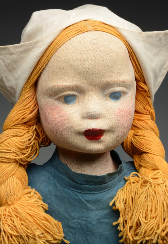 Closeup of WPA Dutch Girl doll.