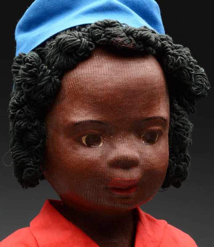 Closeup of WPA Little Black Sambo doll.