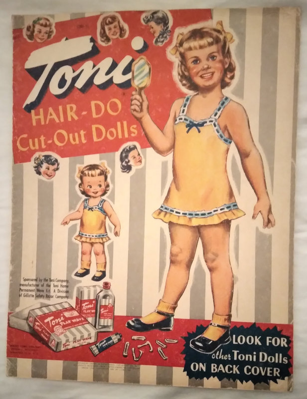 Front cover of "Toni Hair-Do Cut-Out Dolls" with one large and one small doll pictured.