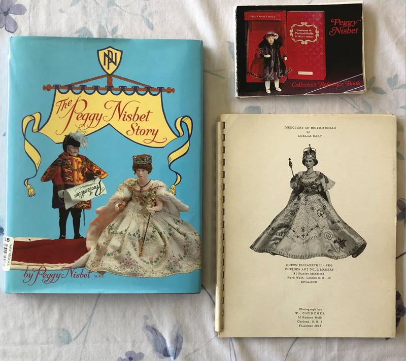 Three books about House of Nisbet: The Peggy Nisbet Story; Peggy Nisbet: Collector's Reference Book; and Directory of British Dolls.