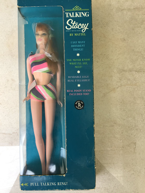 Talking Stacey doll is shown in her original box